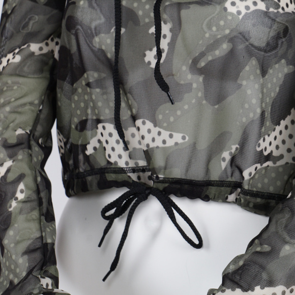 Camouflage mesh hoodie longh crop top - Picture 3 of 4